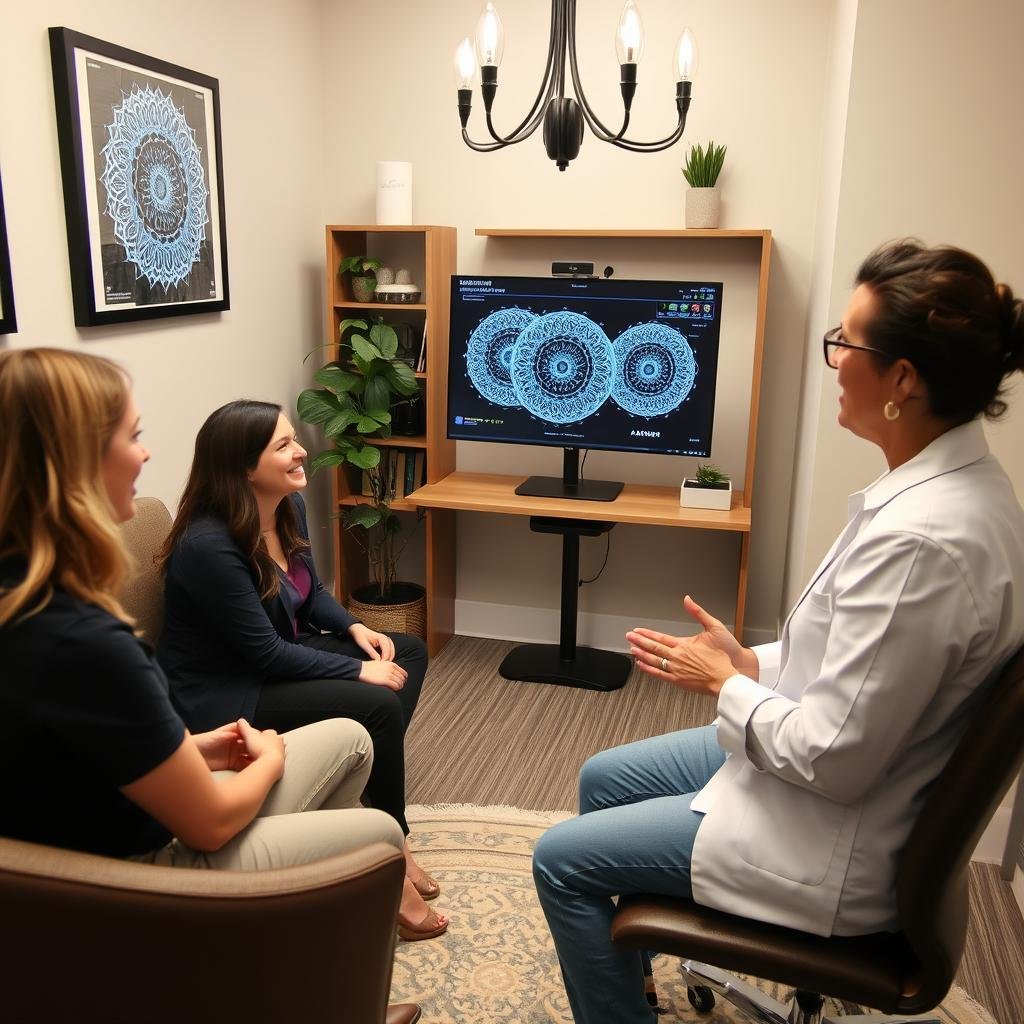 Clínica de bienestar ofreciendo análisis cuántico de resonancia magnética a pacientes