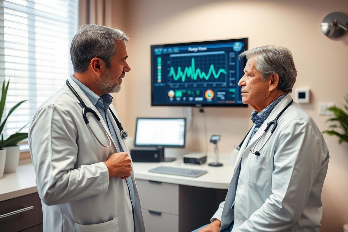 Médico mexicano utilizando analizador cuántico bioeléctrico con paciente Médico mexicano utilizando analizador cuántico bioeléctrico con paciente