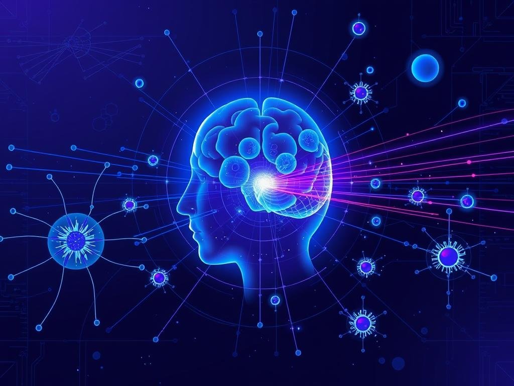 Representación visual de la resonancia magnética cuántica mostrando campos magnéticos e interacciones atómicas Representación visual de la resonancia magnética cuántica mostrando campos magnéticos e interacciones atómicas