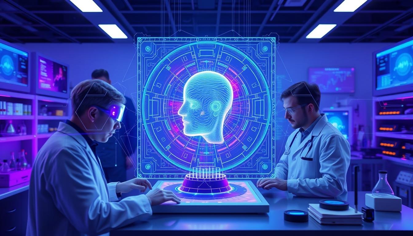Concepto futurista de analizador cuántico biométrico integrado con computación cuántica avanzada Concepto futurista de analizador cuántico biométrico integrado con computación cuántica avanzada