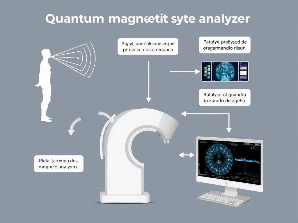 Diagrama explicativo del funcionamiento del analizador cuántico de resonancia magnética Diagrama explicativo del funcionamiento del analizador cuántico de resonancia magnética