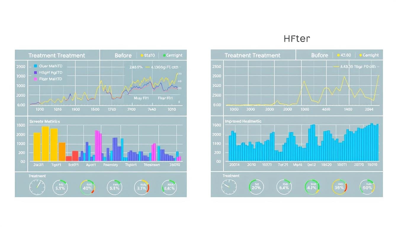 Gráfico comparativo de resultados antes y después del tratamiento basado en análisis cuántico Gráfico comparativo de resultados antes y después del tratamiento basado en análisis cuántico