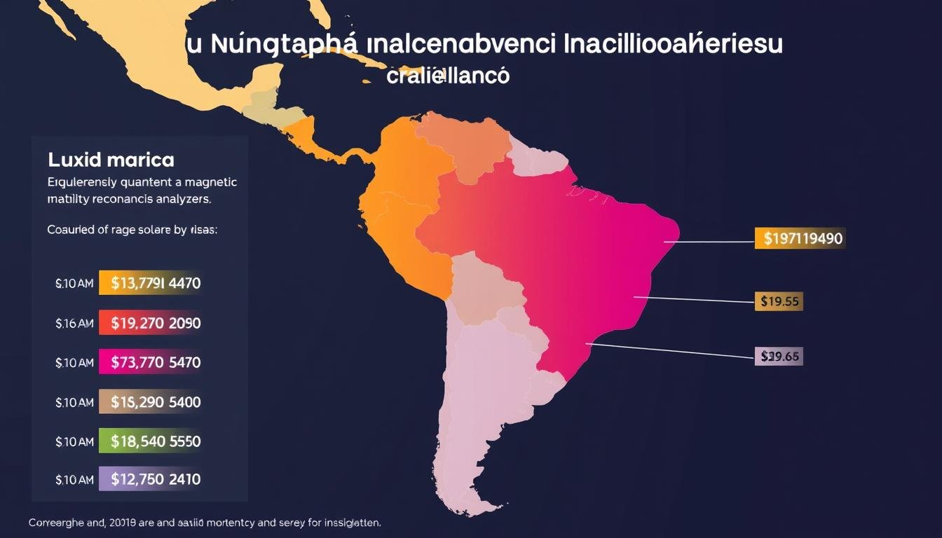 Mapa de Latinoamérica mostrando los rangos de precios del analizador cuántico de resonancia magnética por país Mapa de Latinoamérica mostrando los rangos de precios del analizador cuántico de resonancia magnética por país