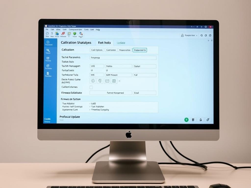 Pantalla mostrando software de calibración y actualización para el analizador Pantalla mostrando software de calibración y actualización para el analizador