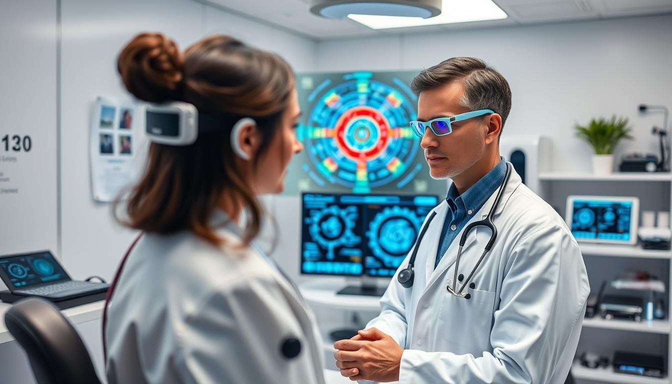 Profesional de la salud utilizando tanto métodos tradicionales como tecnología cuántica Profesional de la salud utilizando tanto métodos tradicionales como tecnología cuántica