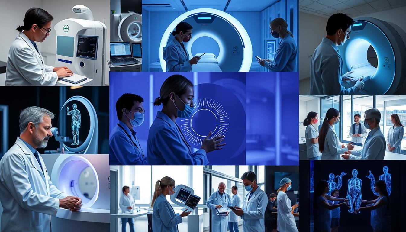 Profesionales médicos utilizando analizadores cuánticos de resonancia magnética en diversos entornos clínicos Profesionales médicos utilizando analizadores cuánticos de resonancia magnética en diversos entornos clínicos