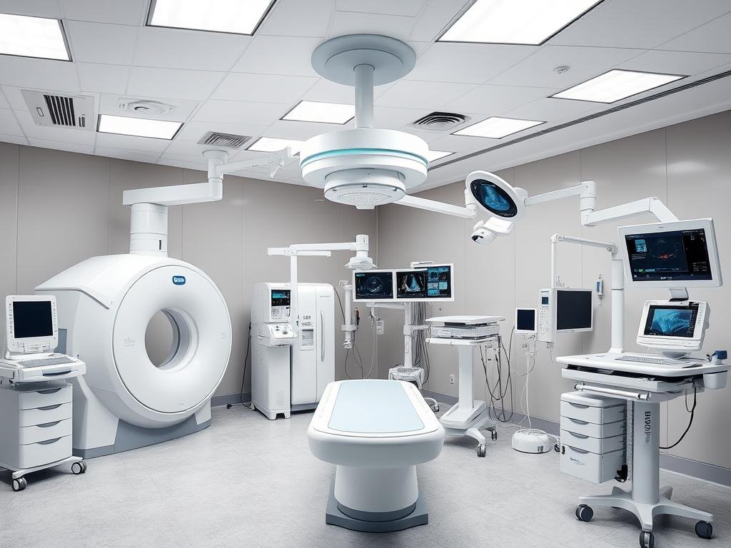 Sala de diagnóstico con múltiples equipos médicos tradicionales Sala de diagnóstico con múltiples equipos médicos tradicionales