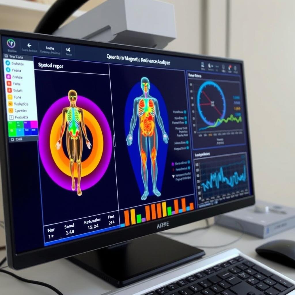 Software de análisis mostrando resultados del analizador cuántico