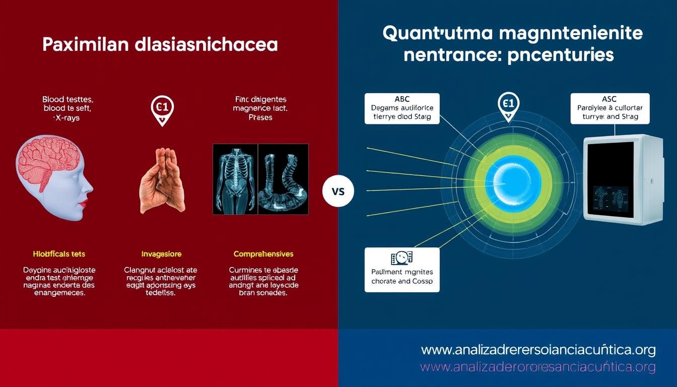 Comparación visual entre analizador cuántico y métodos diagnósticos tradicionales Comparación visual entre analizador cuántico y métodos diagnósticos tradicionales