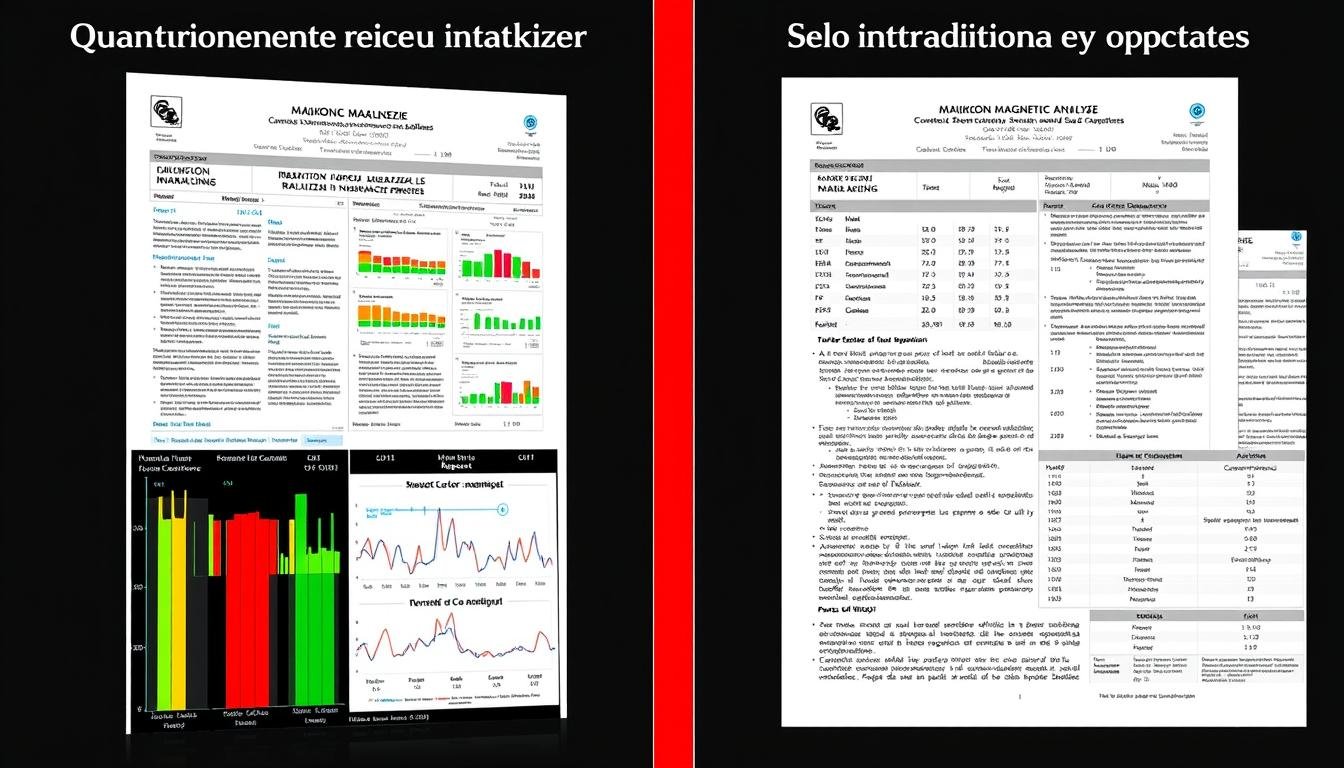 Comparativa visual entre reportes del analizador cuántico y métodos tradicionales