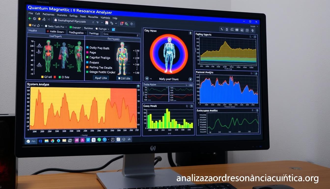 Interfaz de software de un analizador cuántico mostrando resultados detallados Interfaz de software de un analizador cuántico mostrando resultados detallados