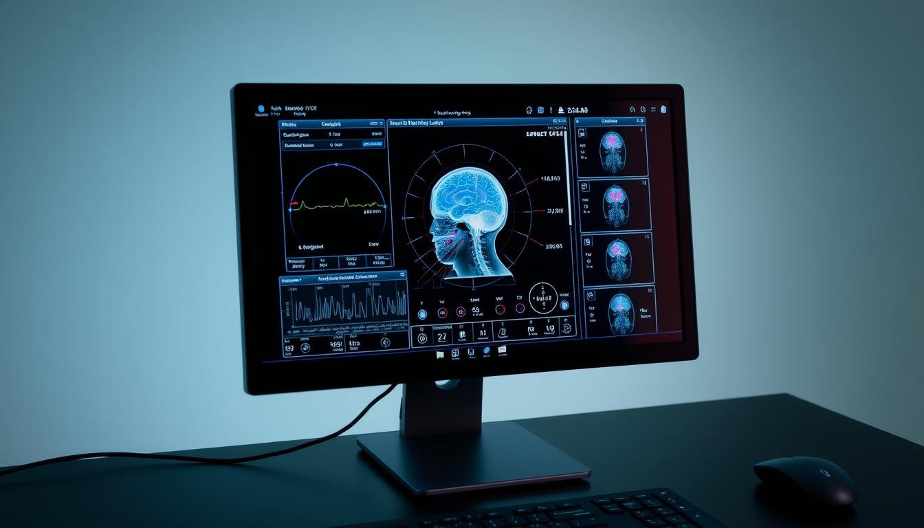Interfaz de software del analizador cuántico de resonancia magnética con análisis en curso Interfaz de software del analizador cuántico de resonancia magnética con análisis en curso