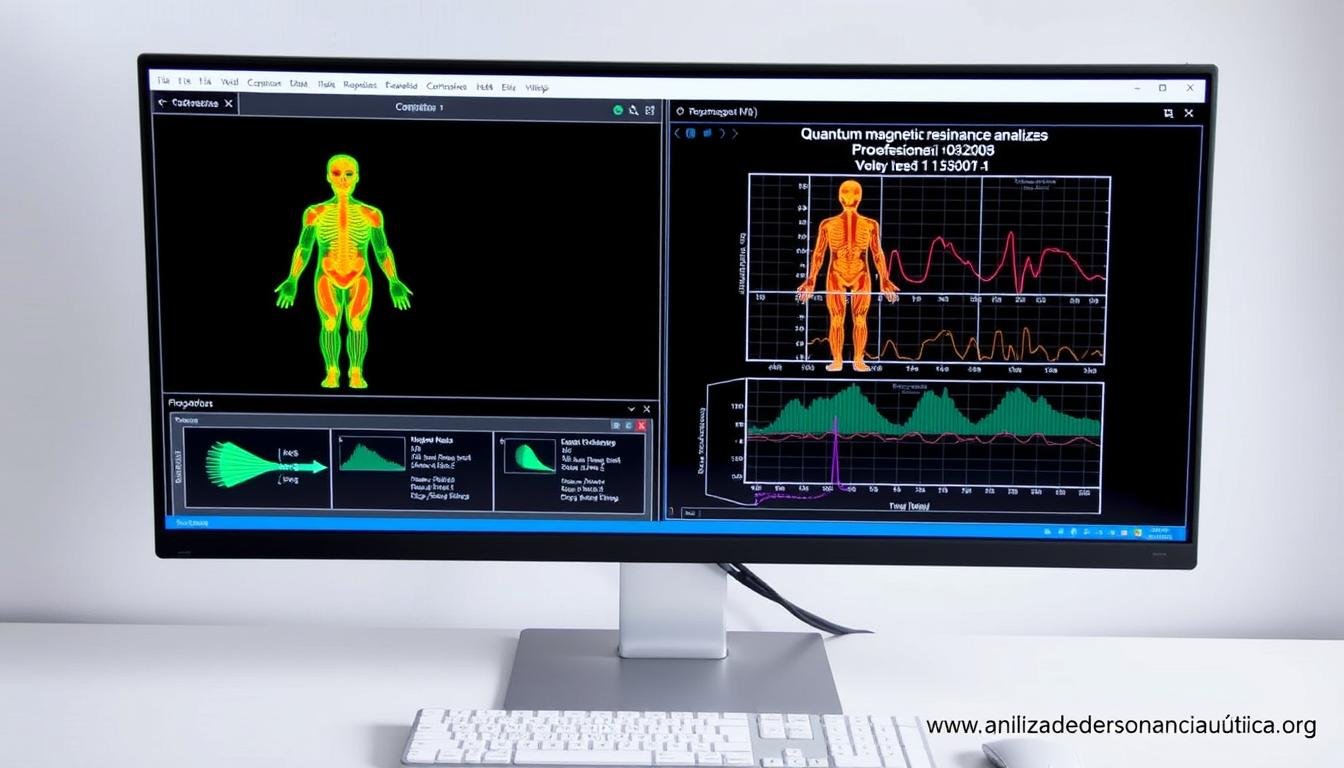 Interfaz del software del analizador cuántico mostrando resultados de análisis Interfaz del software del analizador cuántico mostrando resultados de análisis