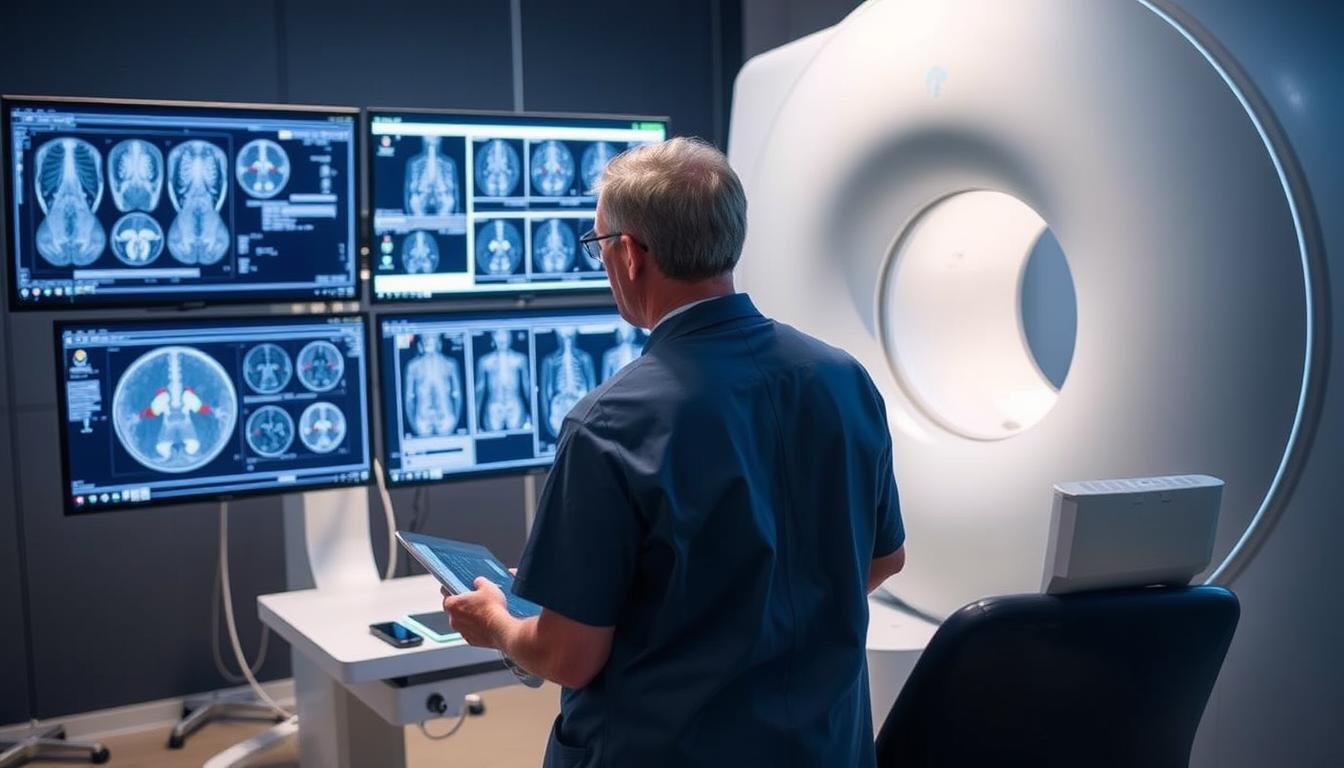 Profesional de salud revisando informes generados por analizador cuántico Profesional de salud revisando informes generados por analizador cuántico