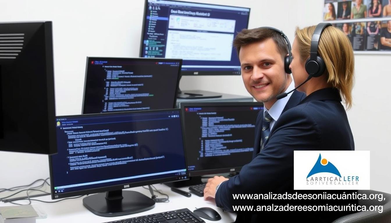 Técnico solucionando problemas del analizador cuántico de resonancia magnética