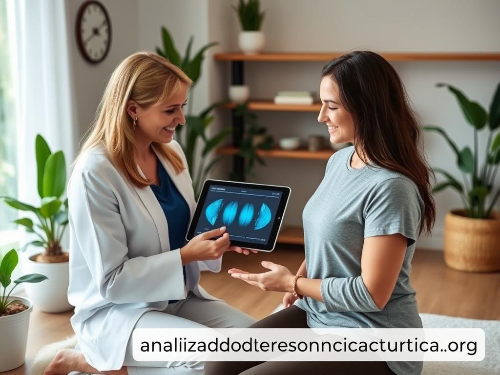 Terapeuta holístico utilizando el analizador cuántico de resonancia magnética Terapeuta holístico utilizando el analizador cuántico de resonancia magnética