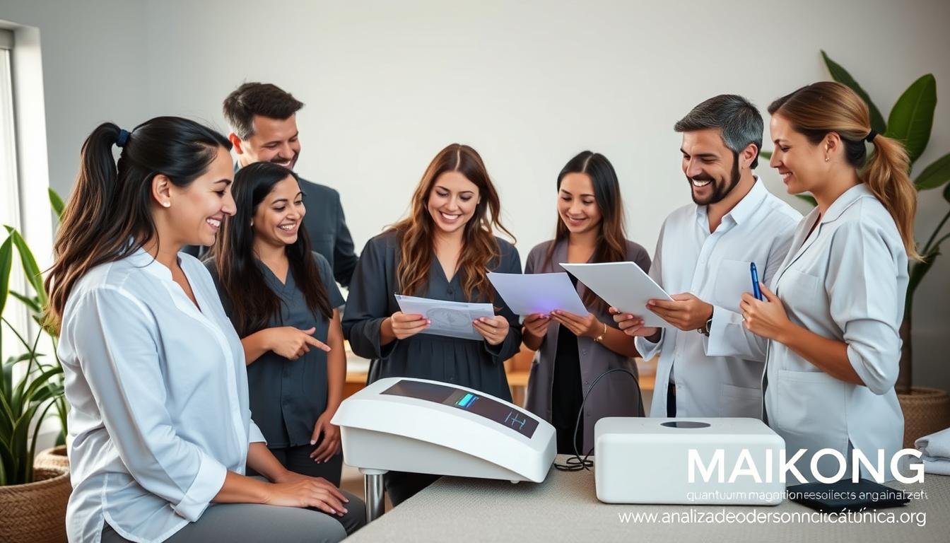 Terapeutas holísticos satisfechos utilizando el analizador cuántico de resonancia magnética MAIKONG Terapeutas holísticos satisfechos utilizando el analizador cuántico de resonancia magnética MAIKONG