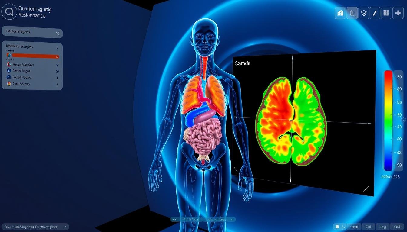 Visualización 3D del cuerpo humano en el analizador cuántico de resonancia magnética Visualización 3D del cuerpo humano en el analizador cuántico de resonancia magnética