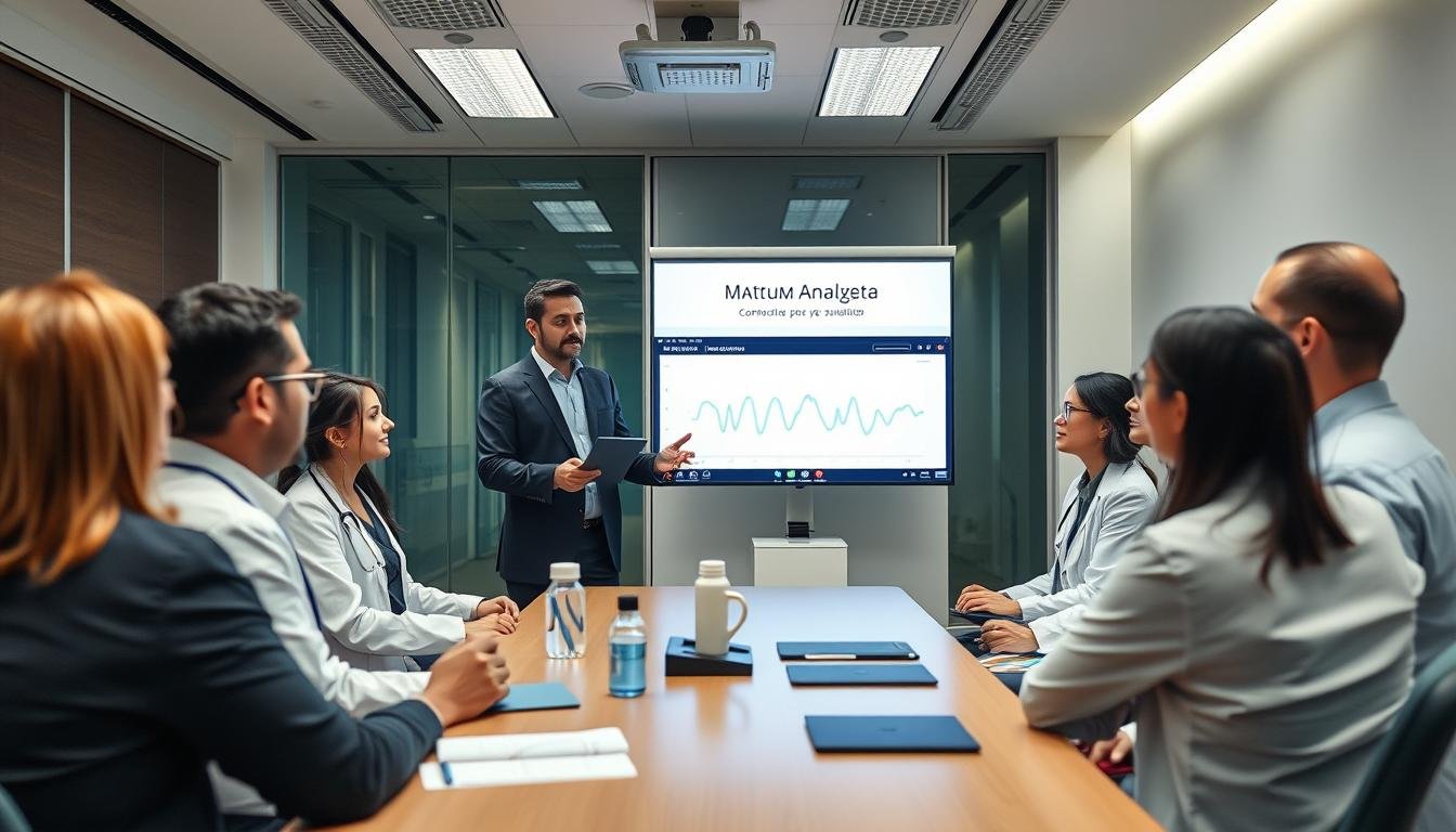 Distribuidor exitoso de MAIKONG presentando el analizador cuántico a profesionales de la salud