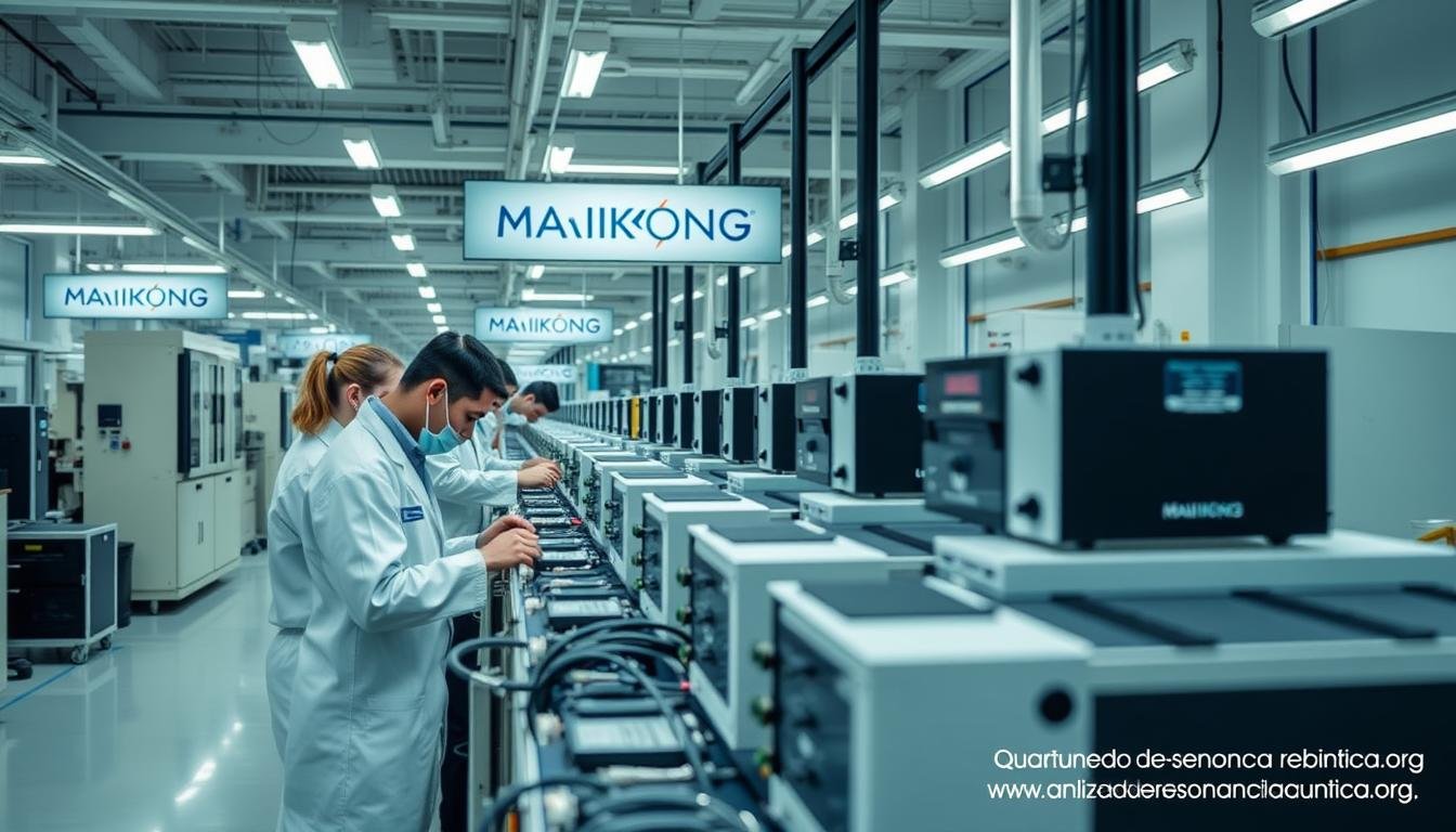 Fábrica de MAIKONG mostrando la línea de producción de analizadores cuánticos