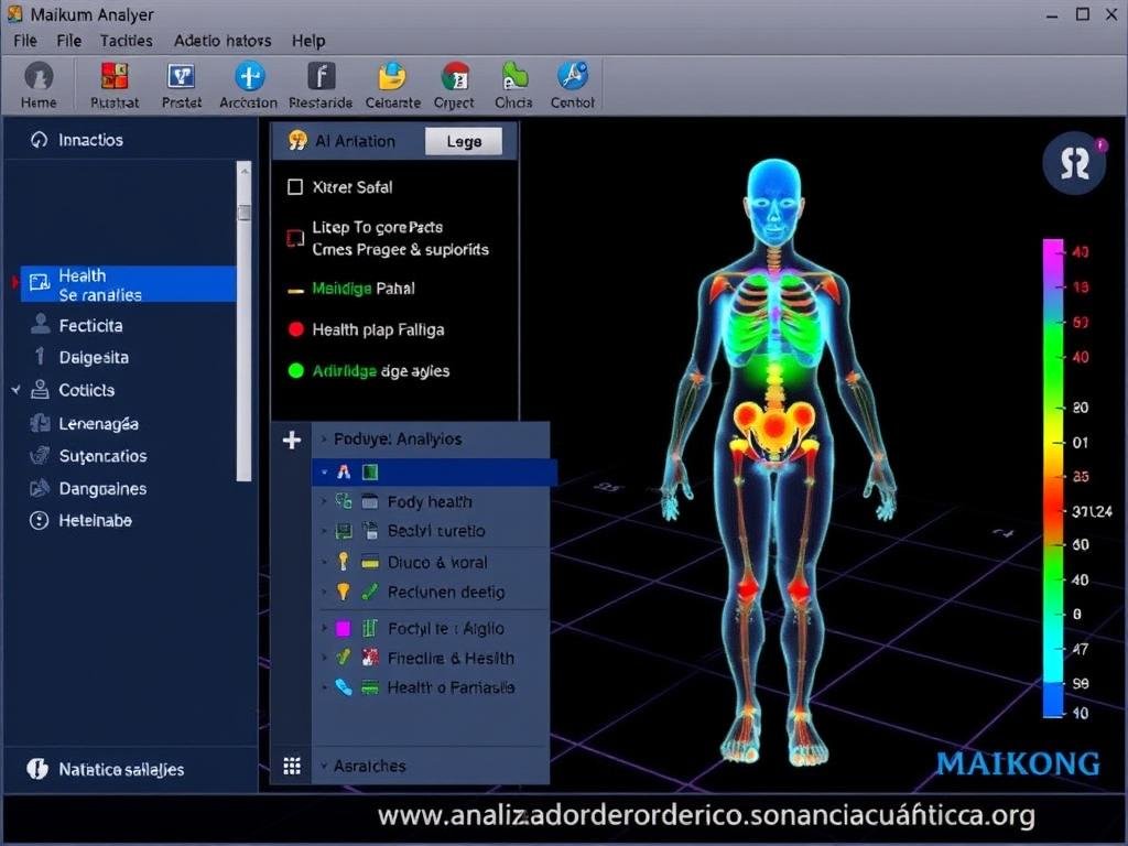 Interfaz del software del analizador cuántico mostrando análisis 3D