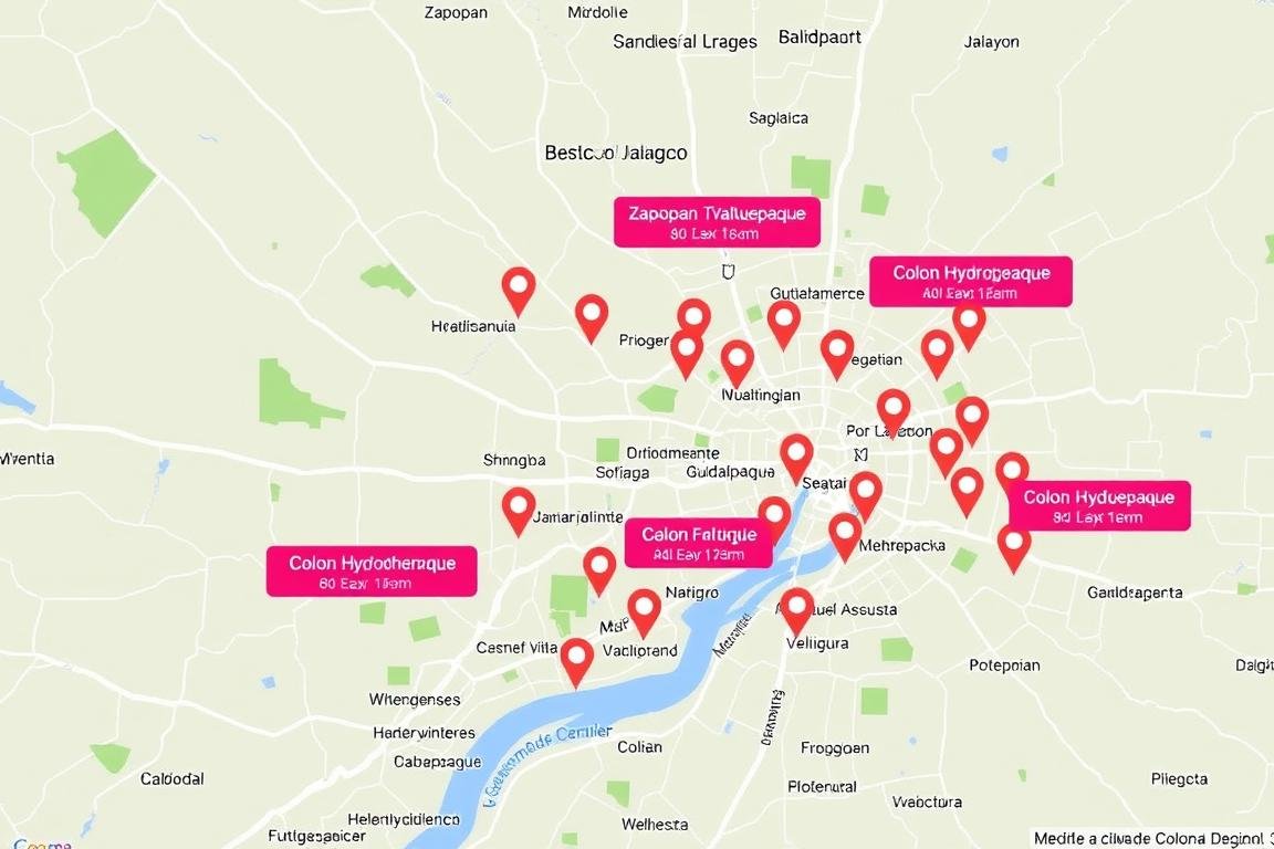 Mapa de clínicas que ofrecen hidroterapia de colon en Guadalajara Jalisco