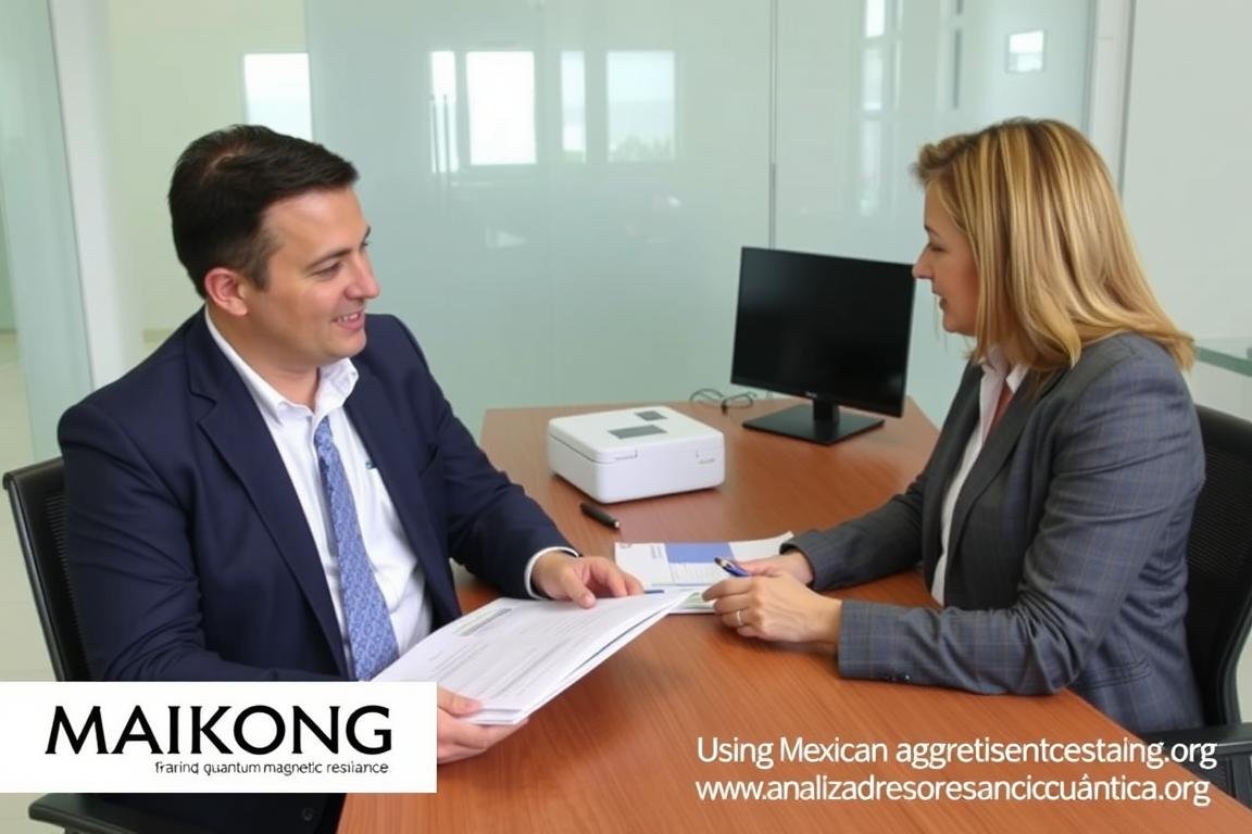 Representante MAIKONG capacitando a distribuidor sobre el analizador cuántico