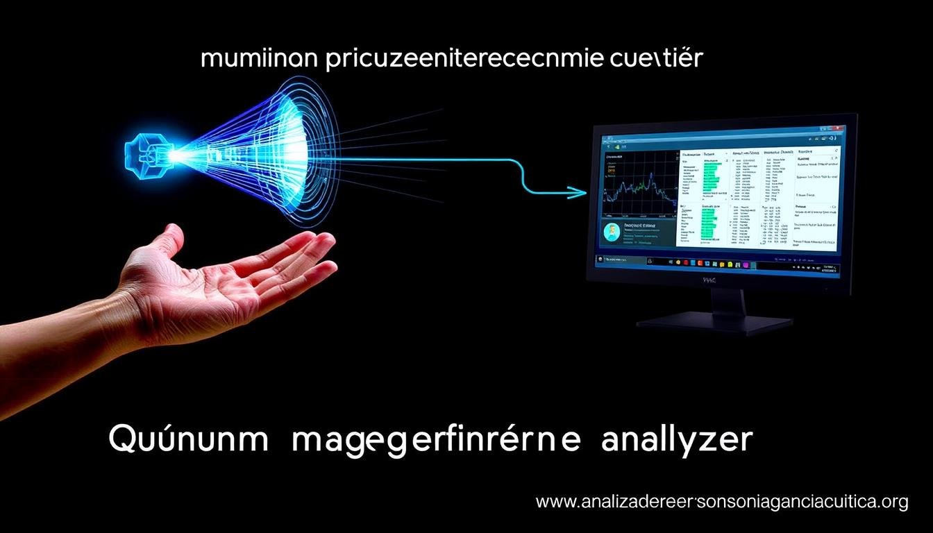 Visualización del proceso de análisis cuántico de resonancia magnética mostrando campos electromagnéticos