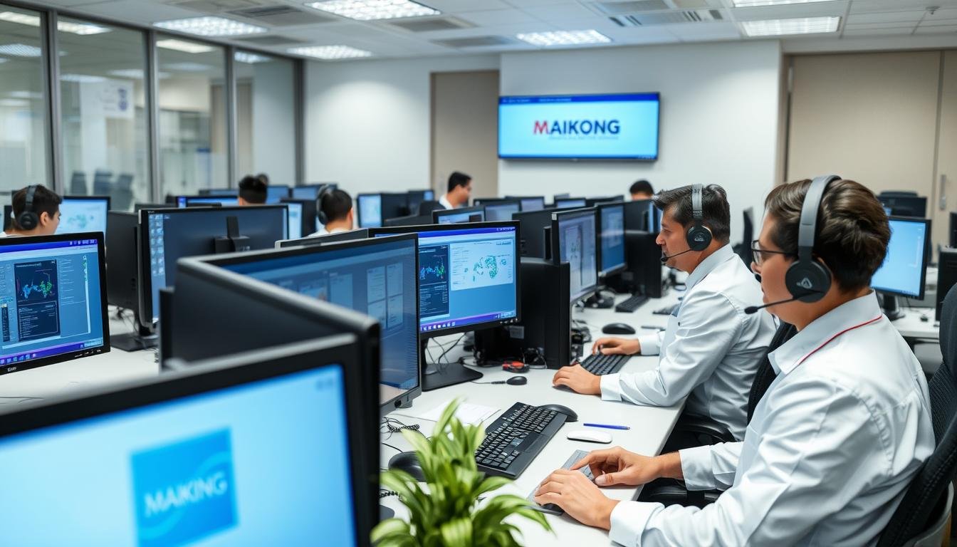 Centro de soporte técnico de MAIKONG atendiendo consultas sobre el software del analizador cuántico