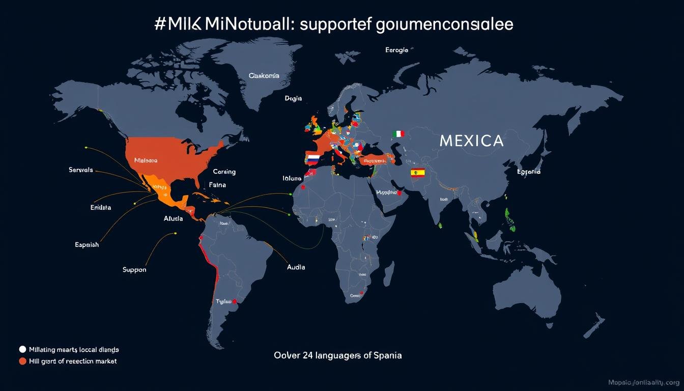 Mapa mundial mostrando los idiomas soportados por el analizador cuántico MAIKONG
