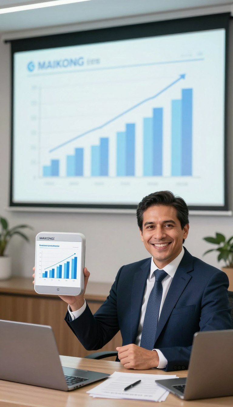 Empresario exitoso mostrando ganancias como distribuidor MAIKONG Empresario exitoso mostrando ganancias como distribuidor MAIKONG