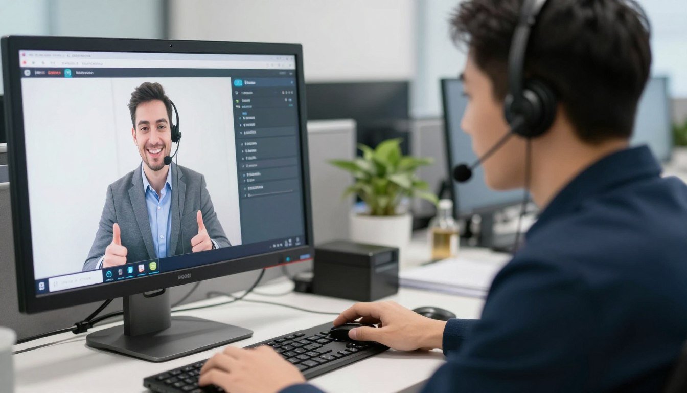 Equipo de soporte técnico MAIKONG asistiendo a cliente por videollamada Equipo de soporte técnico MAIKONG asistiendo a cliente por videollamada