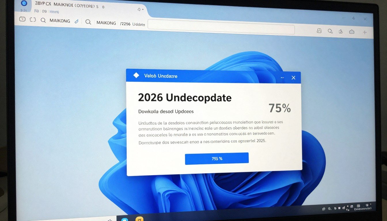 Pantalla de actualización de software del analizador cuántico MAIKONG mostrando proceso de descarga
