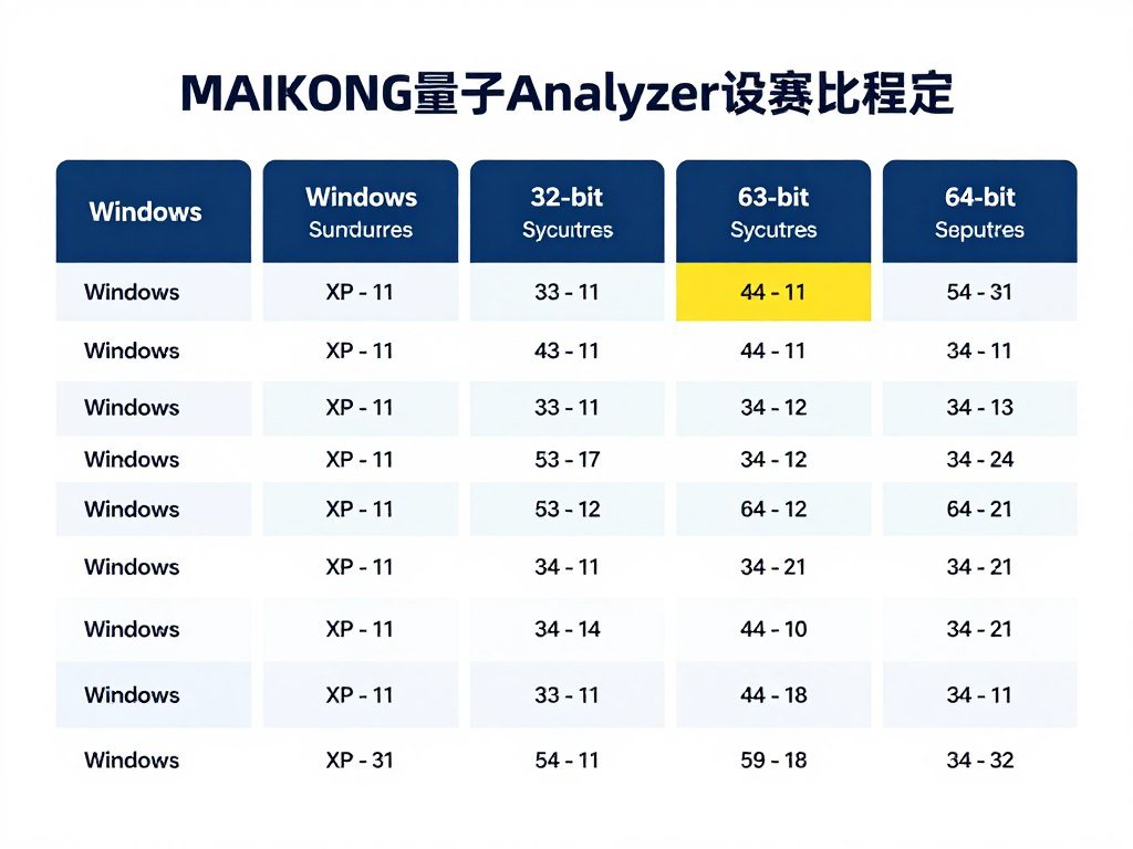 Tabla de compatibilidad del software MAIKONG mostrando sistemas operativos Windows soportados